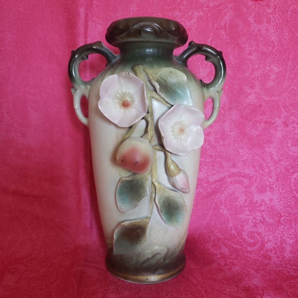 Royal Bruxonia Apple Blossom & Fruit Austria Porcelain Double Handle Vase 9.5”